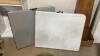 2 PLASTIC FOLDING TABLES, ONE DARK GREY, ONE LIGHT GREY