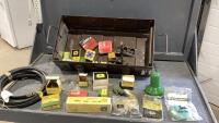 METAL MILITARY BIN WITH ASSORTED JOHN DEERE PARTS