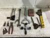 SHOP BOX W/ RETHREADING HEX DIE SET, BRAKE BUDDY, SNAP-RING, ROLLER CHAIN & MISCELLANEOUS
