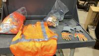 (2)ITEMS - BAG OF (13)PAIR ORMADUS GLOVE + BAG OF (10) HIGH VIS VESTS