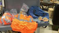 DUFFLE BAG W/ (11)PAIR ORMADUS GLOVES , (19) HIGH VIS VEST