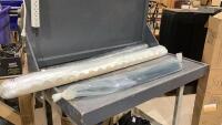 BOX W/ ROLLER BLINDS, HORIZONTAL BLINDS + ROLL OF LIGHT-WEIGHT PLASTIC