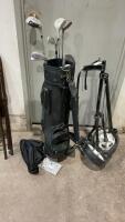 IZUNO GOLF BAG W 7 CLUBS AND PORTABLE CART