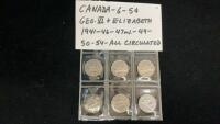 (6) CANADA GEO VI NICKELS - 1941/46/47ML/49/50/54