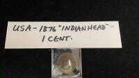 USA 1876 &ldquo;INDIAN HEAD&rdquo; ONE CENT COIN