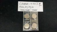 (4) GEO V CANADA 5 CENT COINS - 1922/27/29/30
