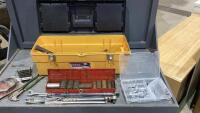 YELLOW STACK-ON TOOLBOX W/CONTENTS -IMPACT SOCKETS, FENCING PLIERS