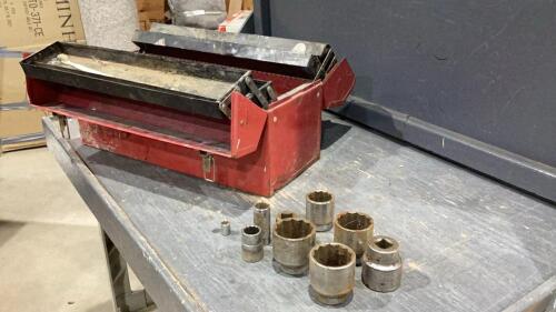 RED METAL TOOLBOX W/A FEW CONTENTS