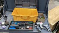 YELLOW PLANO TOOLBOX W/ SOLDERING ITEMS, SCREWDRIVERS, IMPACTS,NUT DRIVERS