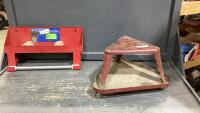 (2)ITEMS - 3-WHEELED METAL STOOL + PAPER TOWEL/CHEMICAL HOLDER