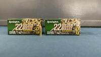 2 BOXES OF REMINGTON 22 GOLDEN BULLET RIMFIRE PLATED HOLLOW POINT LONG RIFLE CARTRIDGES LIVE ROUNDS - ONE PARTIAL AND ONE FULL, PAL REQUIRED FOR PURCHASE