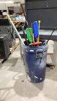 GARBAGE CAN W/LIVESTOCK HANDLING TOOLS, HAND PUMP