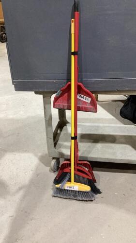 BUNDLE OF (3)BROOMS, (2)DUST PANS