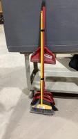 BUNDLE OF (3)BROOMS, (2)DUST PANS