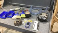 BOX W/ SMALL BOLT BINS, CLEAR HOSE, INVERTER, BRUSHES
