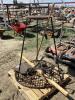 PALLET W/ GARDEN TOOL STAND, SHOVEL, RAKE, BRUSH, PLOW & MISCELLANEOUS
