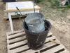 PALLET W/ PLASTIC POT, (3) METAL BUCKETS, WICKER VASE & METAL PLANT HOLDER - 4