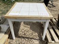 WOODEN TABLE W/ TILED TOP