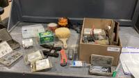 BOX W/SWATHER GUARD, EXACTO KNIVES, STAPLES, GREASE NIPPLES, 12V AMBER SAFETY LIGHT