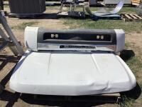 PALLET OF CHEV PARTS W/ VEHICLE HOOD, FRONT BUMPER & GRILL