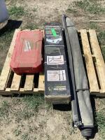 PALLET W/ MULTI-USE TRUCK RACK, TRUCK ROLL COVER & EMPTY MILWAWKEE TOOL CASE