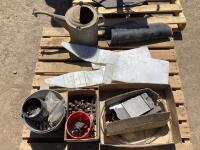 PALLET OF MISCELLANEOUS W/ MUD FLAPS, CAR MATTS, BOLTS, NUTS & WATERING CAN