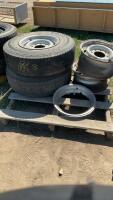 2 TOYO OPEN COUNTRY TIRES W/ RIMS - LT235 /85R16 AND 2 RIMS W/ NO TIRES
