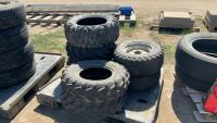 5 ATV TIRES, 2 LAWNMOWER TIRES W RIMS 5 BOLT PATTERN