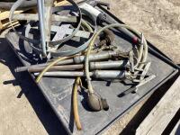 PALLET W/ DRUM DOLLIES, BARREL PUMPS & MISCELLANEOUS