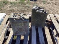 PALLET W/ (2) MILITARY JERRY CANS & MISCELLANEOUS HITCH
