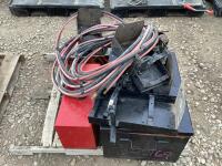 PALLET OF MISCELLANEOUS SHOP W/ AIR HOSES, TOOL BOXES & FIRE EXTINGUISHER BRACKETS