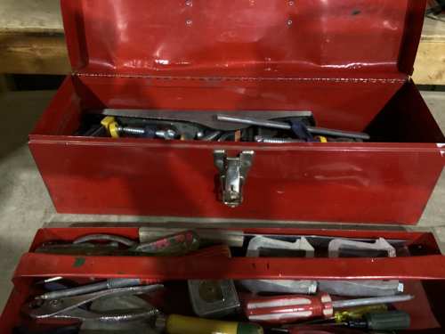 Red steel, toolbox, and contents