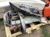 PALLET W/ DIAMOND PLATE TRUCK TOOL BOX 5FT X 19.5", (2) BOAT MOTOR PARTS & QUICKSILVER GASOLINE TANK - 4