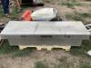 PALLET W/ DIAMOND PLATE TRUCK TOOL BOX 5FT X 19.5", (2) BOAT MOTOR PARTS & QUICKSILVER GASOLINE TANK - 5