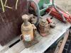 PALLET OF MISCELLANEOUS W/ HEATER, TIRE, BOTTLE JACKS, AIR HOSE REEL & TRAILER JACK - 5