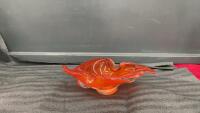 VINTAGE HEAVY GLASS ORANGE DECOR PIECE