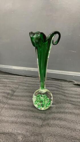 VINTAGE HEAVY GLASS GREEN VASE