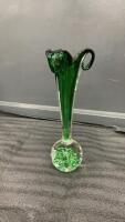VINTAGE HEAVY GLASS GREEN VASE