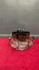 VINTAGE SILVER RIMMED DRINKING GLASSES & COASTERS ON CADDY
