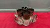 VINTAGE SILVER RIMMED DRINKING GLASSES & COASTERS ON CADDY - 2