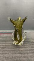 VINTAGE HEAVY GLASS VASE - SWIRLED BASE