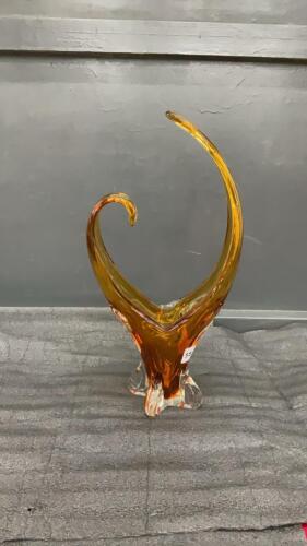 VINAGE HEAVY GLASS DECOR PIECE - AMBER COLOR