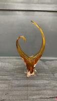 VINAGE HEAVY GLASS DECOR PIECE - AMBER COLOR