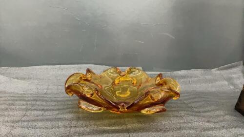 VINTAGE HEAVY GLASS BOWL - AMBER