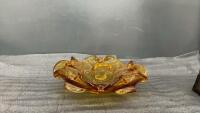 VINTAGE HEAVY GLASS BOWL - AMBER