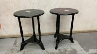 (2) SIDE TABLES/PLANT STANDS THAT MATCH BUT HAVE DIFFERENT COLORED TOPS