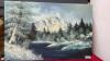 VARIETY OF PICTURES - MOUNTAIN SCENE OIL PAINTING, MIRROR W/ SAYING & SHELLAC MOUNTAIN PICTURE - 2