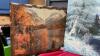 VARIETY OF PICTURES - MOUNTAIN SCENE OIL PAINTING, MIRROR W/ SAYING & SHELLAC MOUNTAIN PICTURE - 3