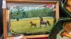(2) HORSE PICTURES - ONE HAS A CLOCK AND A LATCH HOOK RUG - 2