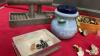 BOX W/ COSTUME JEWELRY, DISPLAY RACKS, MONEY JAR - 5